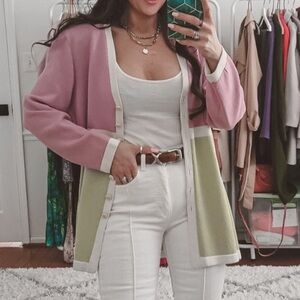 St John Pastel Color Block Santana Knit Color Block Cardigan Sweater Jacket M